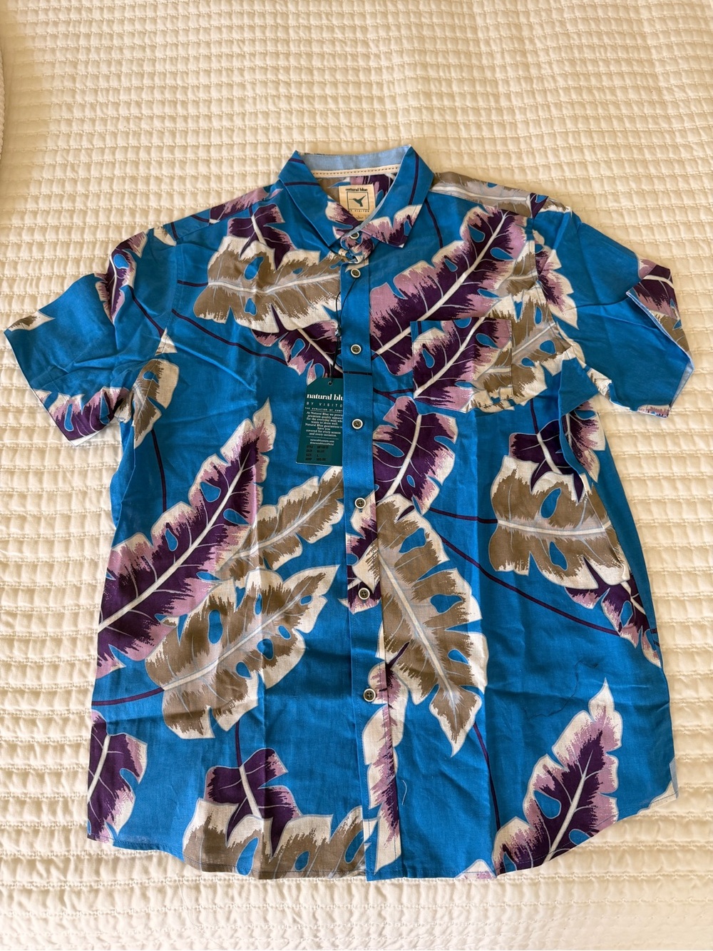 Men's Blue Tropical Print Short-Sleeve Shirt